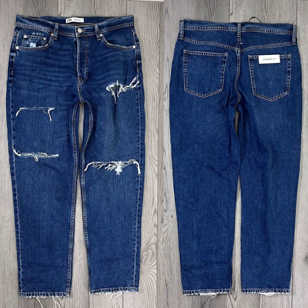 Zara Women Size 32 Distressed High Rise Cotton Straight Fit Denim NEW Jeans Boho